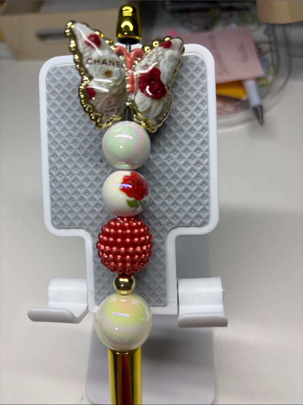 Inspired Red & White Butterfly Bead Charm